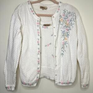 Sm VTG L’eru Vive Sweater Set Floral Beaded Cardigan & Tank Coquette Grannycore